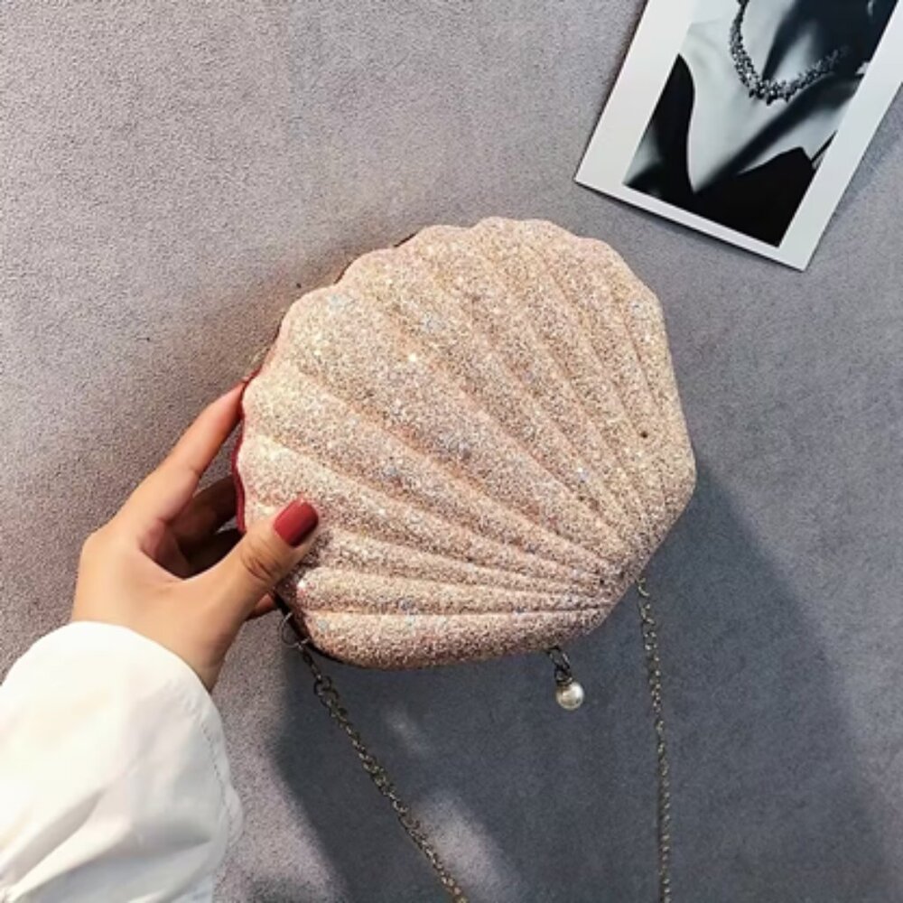 Sparkle Seashell - The Glam Clam / Crossbody Handbag /Pink - NWT - Picture 10 of 13